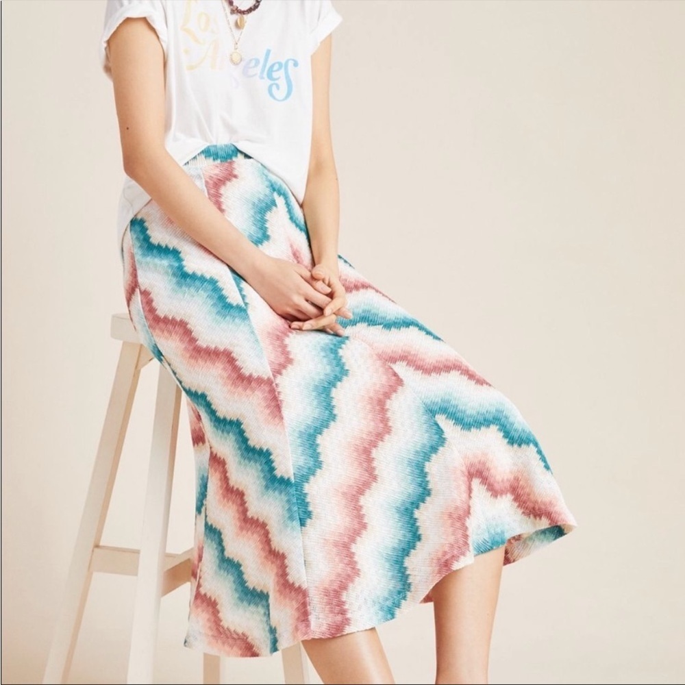 NWT Anthropologie Chevron Midi Skirt Green Pink Cream Size XL